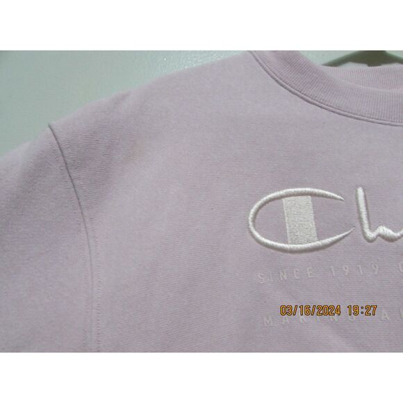 CHAMPION REVERSE WEAVE SIZE M BOXY CUT CROP TOP SHIRT PINK RIBBED SIDES LOGO - Picture 7 of 12